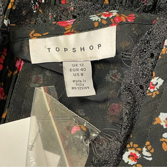 TOPSHOP Pleated Ruffle‎ Floral Dress in Black Multi - Picture 7 of 10